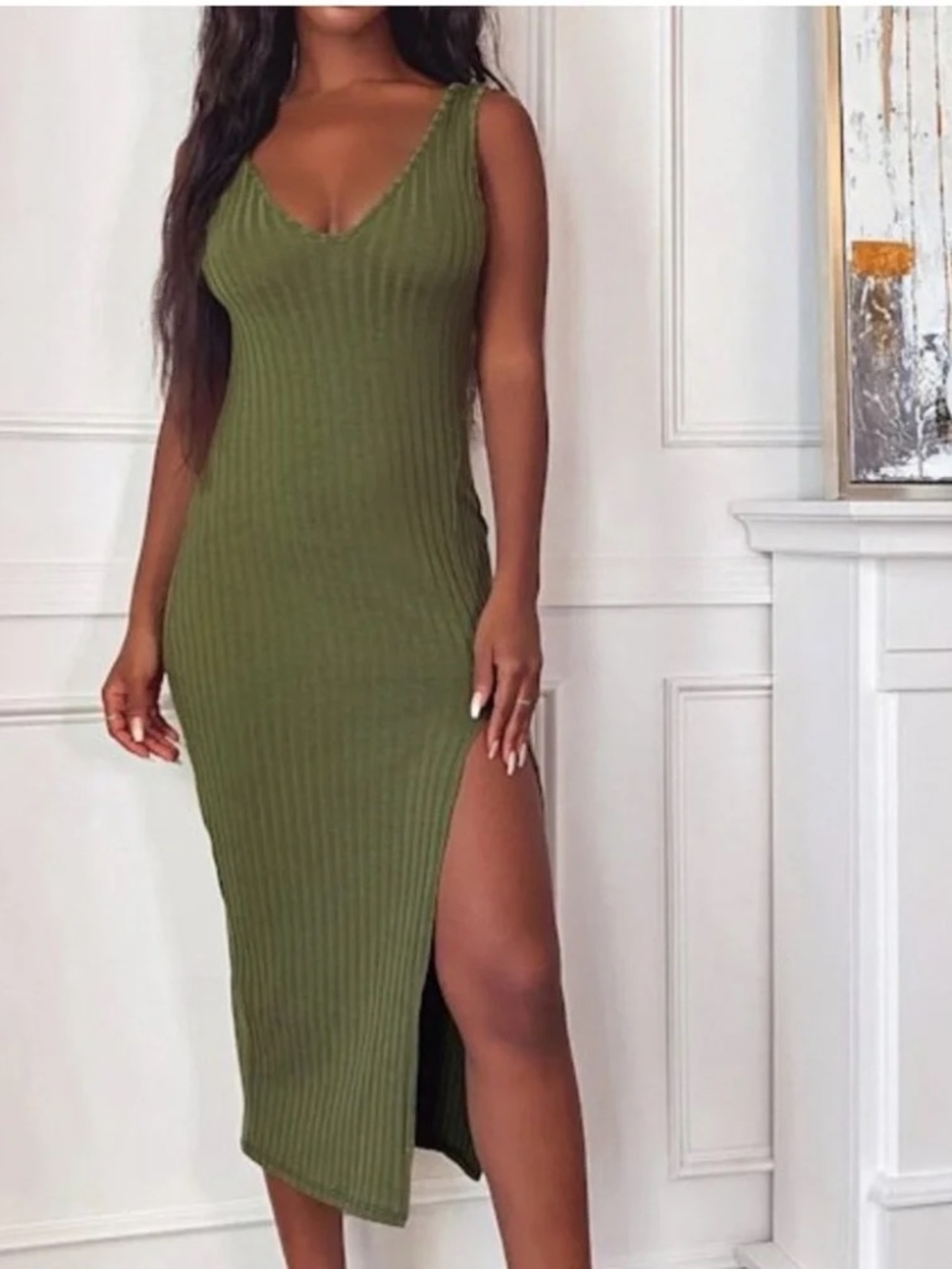 Lulus Above The Curve Olive Green Ribbed Bodycon Midi Dress Plus Size 1X